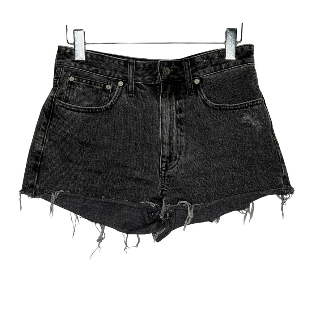 Madewell Relaxed Denim Short 27 Washed Black Raw Hem High Rise Travel
